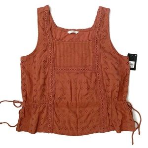 Lucky Brand Mixed Media Tie Tank Top in Dusty Pink